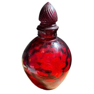 Wheaton Glass ruby red decanter with stopper with a reverse honeycomb pattern